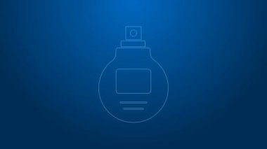 Mavi arka planda beyaz çizgi parfüm ikonu izole edildi. 4K Video hareketli grafik canlandırması