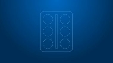 Mavi zemin üzerinde fırça simgesi olan beyaz çizgi göz gölgesi paleti. 4K Video hareketli grafik canlandırması