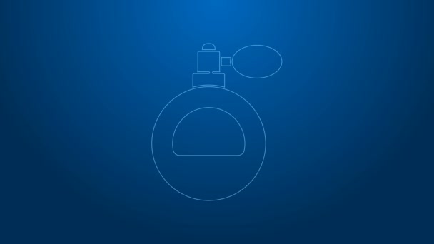 White line Perfume icon isolated on blue background. 4K Video motion graphic animation — Stock Video