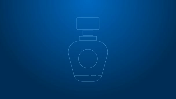 Línea blanca Icono de perfume aislado sobre fondo azul. Animación gráfica de vídeo 4K — Vídeos de Stock