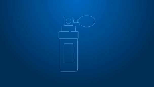 Línea blanca Icono de perfume aislado sobre fondo azul. Animación gráfica de vídeo 4K — Vídeos de Stock