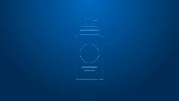 White line Spray puede para laca para el cabello, desodorante, icono antitranspirante aislado sobre fondo azul. Animación gráfica de vídeo 4K — Vídeo de stock