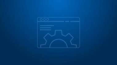 Beyaz çizgi Tarayıcı ayarı simgesi mavi arkaplanda izole edildi. Ayarlama, servis, bakım, onarım, onarım. 4K Video hareketli grafik canlandırması