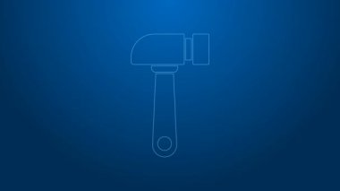 Beyaz çizgi çekiç simgesi mavi arkaplanda izole edildi. Tamir için bir araç. 4K Video hareketli grafik canlandırması