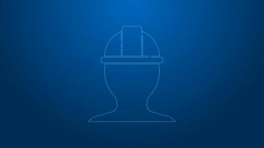 Beyaz çizgi İşçi Kaskı simgesi mavi arka planda izole edildi. 4K Video hareketli grafik canlandırması