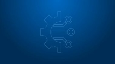 Mavi arkaplanda beyaz çizgi Algoritma simgesi izole edildi. Yapay Zeka koleksiyonundan algoritma sembolü tasarımı. 4K Video hareketli grafik canlandırması