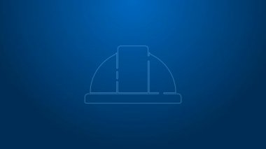 Beyaz çizgi İşçi Kaskı simgesi mavi arka planda izole edildi. 4K Video hareketli grafik canlandırması