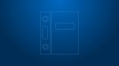 Beyaz çizgi ofis dosyaları ve belge simgesi mavi arkaplanda izole edildi. Ofis dosyaları. Dosya arşivleme işareti. 4K Video hareketli grafik canlandırması