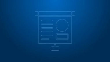 Grafik, çizelge, grafik, grafik, diyagram, bilgi grafiği, turta grafik simgesi içeren beyaz çizgi sunum tahtası mavi arkaplanda izole edildi. 4K Video hareketli grafik canlandırması