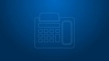 Mavi arkaplanda beyaz hat telefon ikonu izole edildi. Sabit telefon. 4K Video hareketli grafik canlandırması