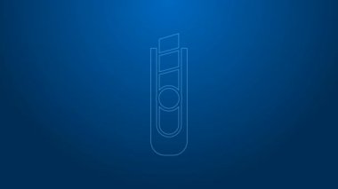 Beyaz çizgi kırtasiye bıçağı ikonu mavi arkaplanda izole edildi. Ofis kâğıt kesicisi. 4K Video hareketli grafik canlandırması