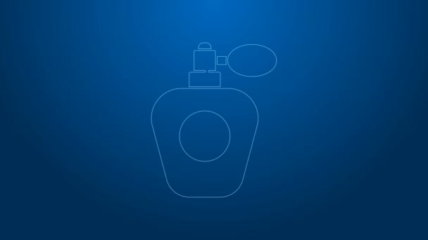 Línea blanca Icono de perfume aislado sobre fondo azul. Animación gráfica de vídeo 4K — Vídeos de Stock