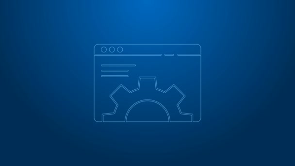 Línea blanca Icono de configuración del navegador aislado sobre fondo azul. Ajuste, servicio, mantenimiento, reparación, fijación. Animación gráfica de vídeo 4K — Vídeos de Stock