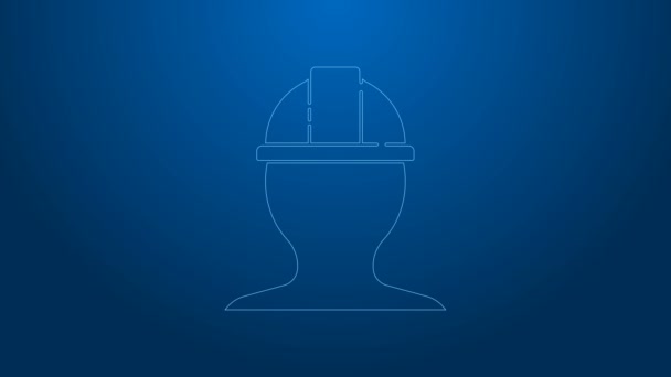 Línea blanca Icono del casco de seguridad del trabajador aislado sobre fondo azul. Animación gráfica de vídeo 4K — Vídeos de Stock