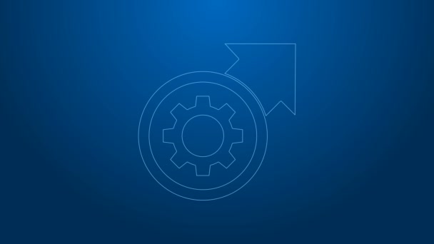 White line Gear and arrows as workflow process concept icon isolated on blue background. Gear reload sign. 4K Video motion graphic animation — Stock Video