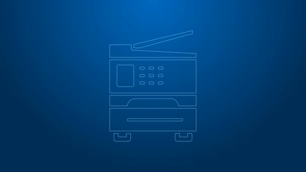 White line Printer icon isolated on blue background. 4K Video motion graphic animation — Stock Video