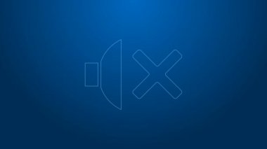 Beyaz çizgi sözcüsü, mavi arkaplanda sessiz simge izole edildi. Ses simgesi yok. Ses Kapalı sembolü. 4K Video hareketli grafik canlandırması