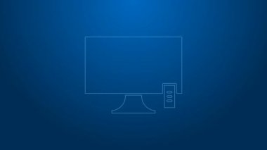 Beyaz çizgi Akıllı TV simgesi mavi arkaplanda izole edildi. Televizyon tabelası. 4K Video hareketli grafik canlandırması