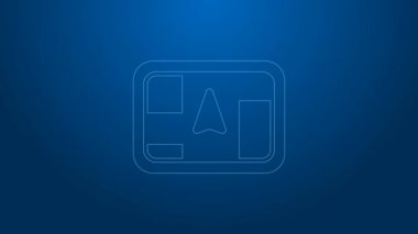 Mavi arkaplanda harita simgesine sahip beyaz çizgi GPS aygıtı. 4K Video hareketli grafik canlandırması