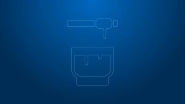 Beyaz çizgi Honey Dipper çubuğu ve kase ikonu mavi arka planda izole edilmiş. Tatlı kepçe. 4K Video hareketli grafik canlandırması