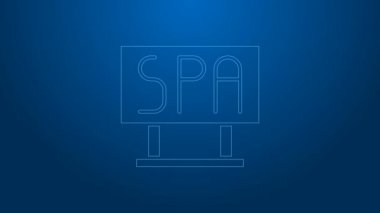 Beyaz çizgi kaplıca salonu simgesi mavi arka planda izole edildi. 4K Video hareketli grafik canlandırması
