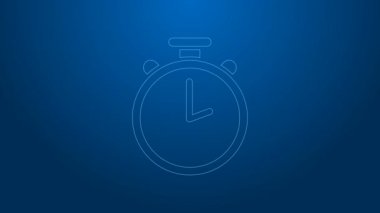 Beyaz çizgi Stopwatch simgesi mavi arkaplanda izole edildi. Zaman göstergesi. Kronometre işareti. 4K Video hareketli grafik canlandırması