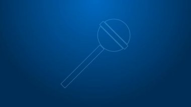 Beyaz çizgi lolipop simgesi mavi arkaplanda izole edildi. Yemek, lezzetli bir sembol. 4K Video hareketli grafik canlandırması