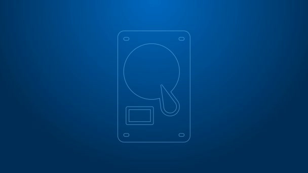 White line Hard disk drive HDD icon isolated on blue background. 4K Video motion graphic animation — Stock Video