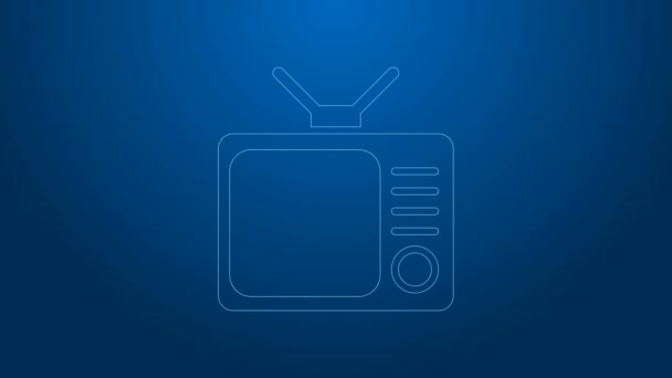 Ligne blanche icône TV rétro isolé sur fond bleu. Panneau de télévision. Animation graphique de mouvement vidéo 4K — Video
