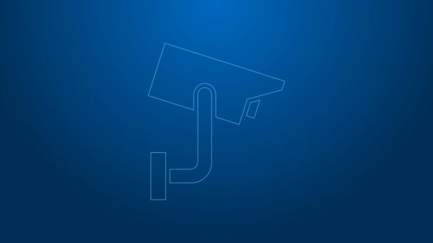 Bílá čára Ikona bezpečnostní kamery izolované na modrém pozadí. Grafická animace pohybu videa 4K — Stock video