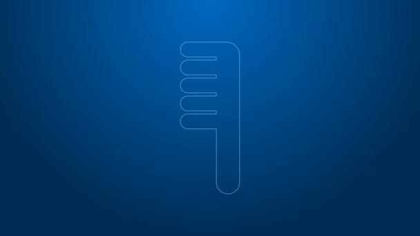 White line Hairbrush icon isolated on blue background. Comb hair sign. Barber symbol. 4K Video motion graphic animation — Stock Video