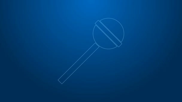 Witte lijn Lollipop pictogram geïsoleerd op blauwe achtergrond. Eten, heerlijk symbool. 4K Video motion grafische animatie — Stockvideo