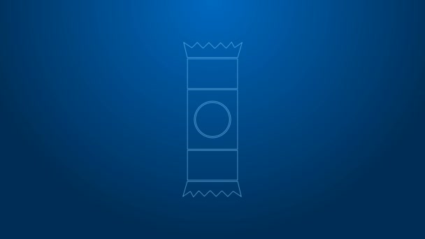Línea blanca Icono de barra de chocolate aislado sobre fondo azul. Animación gráfica de vídeo 4K — Vídeos de Stock