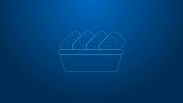 White line Chicken nuggets in box icon isolated on blue background. 4K Video motion graphic animation — Stock Video