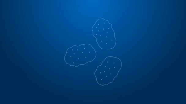 Weiße Linie Chicken Nuggets Symbol isoliert auf blauem Hintergrund. 4K Video Motion Grafik Animation — Stockvideo