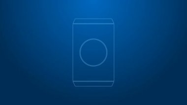 Mavi arka planda izole edilmiş saman ikonu içilen beyaz çizgi gazoz kutusu. 4K Video hareketli grafik canlandırması