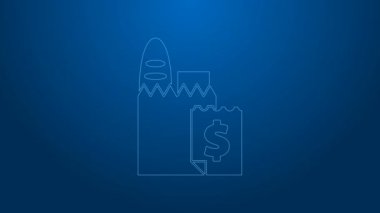 Beyaz hat online sipariş ve fast food dağıtım ikonu mavi arka planda izole edildi. 4K Video hareketli grafik canlandırması