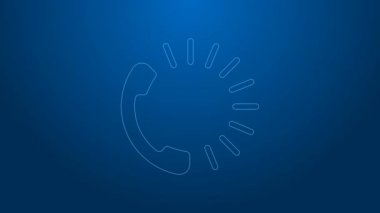 Beyaz çizgi yiyecek sipariş eden ikon mavi arka planda izole edildi. Cep telefonuyla sipariş verin. Restoran yemek teslimatı konsepti. 4K Video hareketli grafik canlandırması