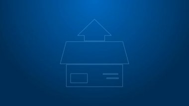 Mavi arka planda beyaz çizgi karton kutu simgesi izole edildi. Kutu, paket, paket işareti. Teslimat ve ambalaj. 4K Video hareketli grafik canlandırması