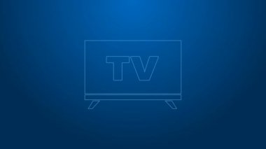 Beyaz çizgi Akıllı TV simgesi mavi arkaplanda izole edildi. Televizyon tabelası. 4K Video hareketli grafik canlandırması