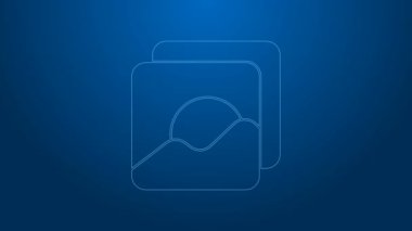 Mavi arkaplanda beyaz çizgi fotoğraf simgesi izole edildi. 4K Video hareketli grafik canlandırması