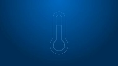 Beyaz çizgi Meteoroloji termometresi mavi arkaplanda izole edilmiş ikonu ölçüyor. Termometre termometresi sıcak ya da soğuk hava gösteriyor. 4K Video hareketli grafik canlandırması