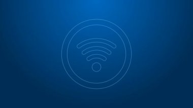 Beyaz çizgi Wi-Fi kablosuz internet ağ sembolü simgesi mavi arkaplanda izole edildi. 4K Video hareketli grafik canlandırması