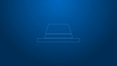 Mavi arka planda şerit ikonu olan beyaz çizgi adamı şapkası. 4K Video hareketli grafik canlandırması