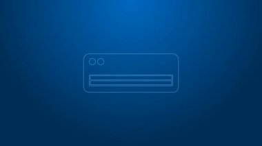 Beyaz çizgi klima ikonu mavi arkaplanda izole edildi. Sistemin havalandırmasını böl. Soğuk ve soğuk iklim kontrol sistemi. 4K Video hareketli grafik canlandırması