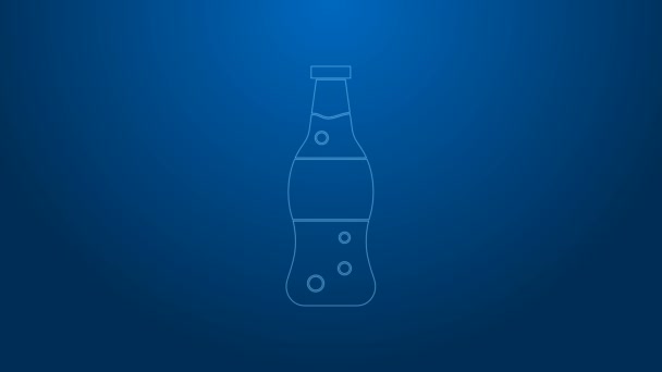 Línea blanca Icono de botella de agua aislado sobre fondo azul. Signo de bebida de soda aqua. Animación gráfica de vídeo 4K — Vídeo de stock