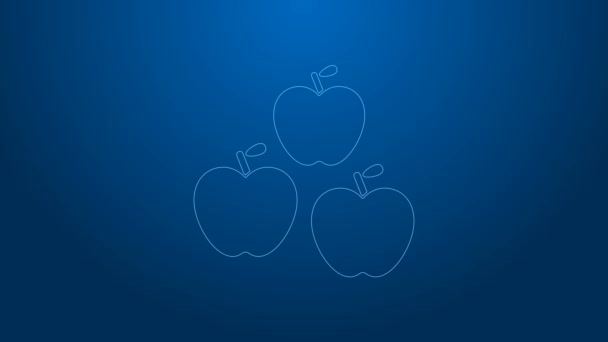 Weiße Linie Apple-Symbol isoliert auf blauem Hintergrund. Obst mit Blattsymbol. 4K Video Motion Grafik Animation — Stockvideo