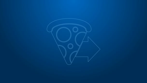 White line Online ordering and fast pizza delivery icon isolated on blue background. 4K Video motion graphic animation — Stock Video