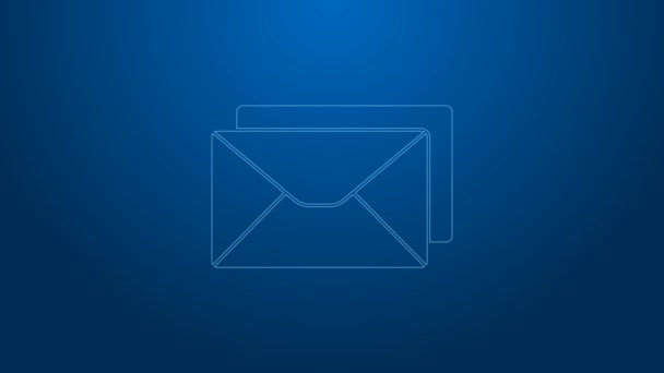 Bílá čára Ikona obálky izolované na modrém pozadí. Symbol dopisu e-mailem. Grafická animace pohybu videa 4K — Stock video