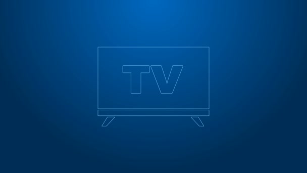 Línea blanca Smart Tv icono aislado sobre fondo azul. Señal de televisión. Animación gráfica de vídeo 4K — Vídeos de Stock